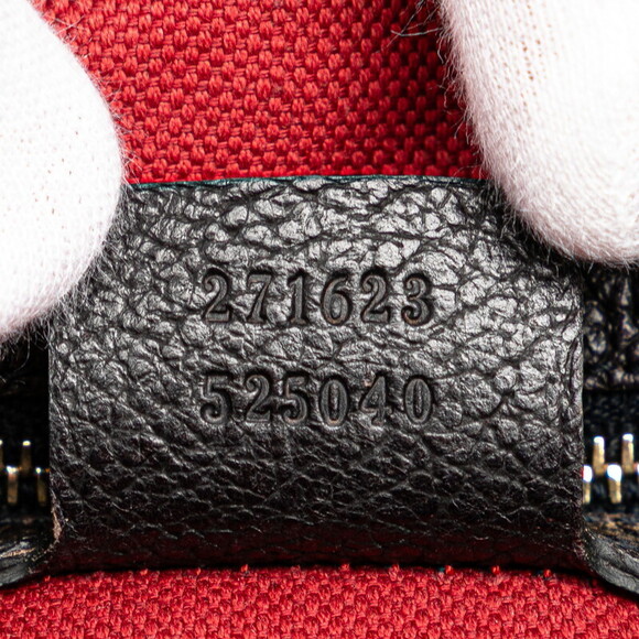 Gucci Black Leather Canvas Blue Shoulder Navy Bag Sherry - Picture 9 of 9